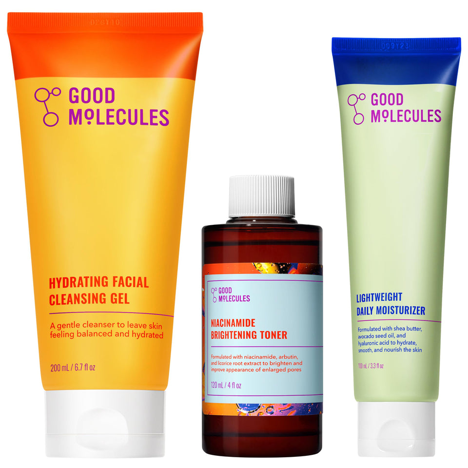 Good Molecules front packaging showing the three-product kit and benefits