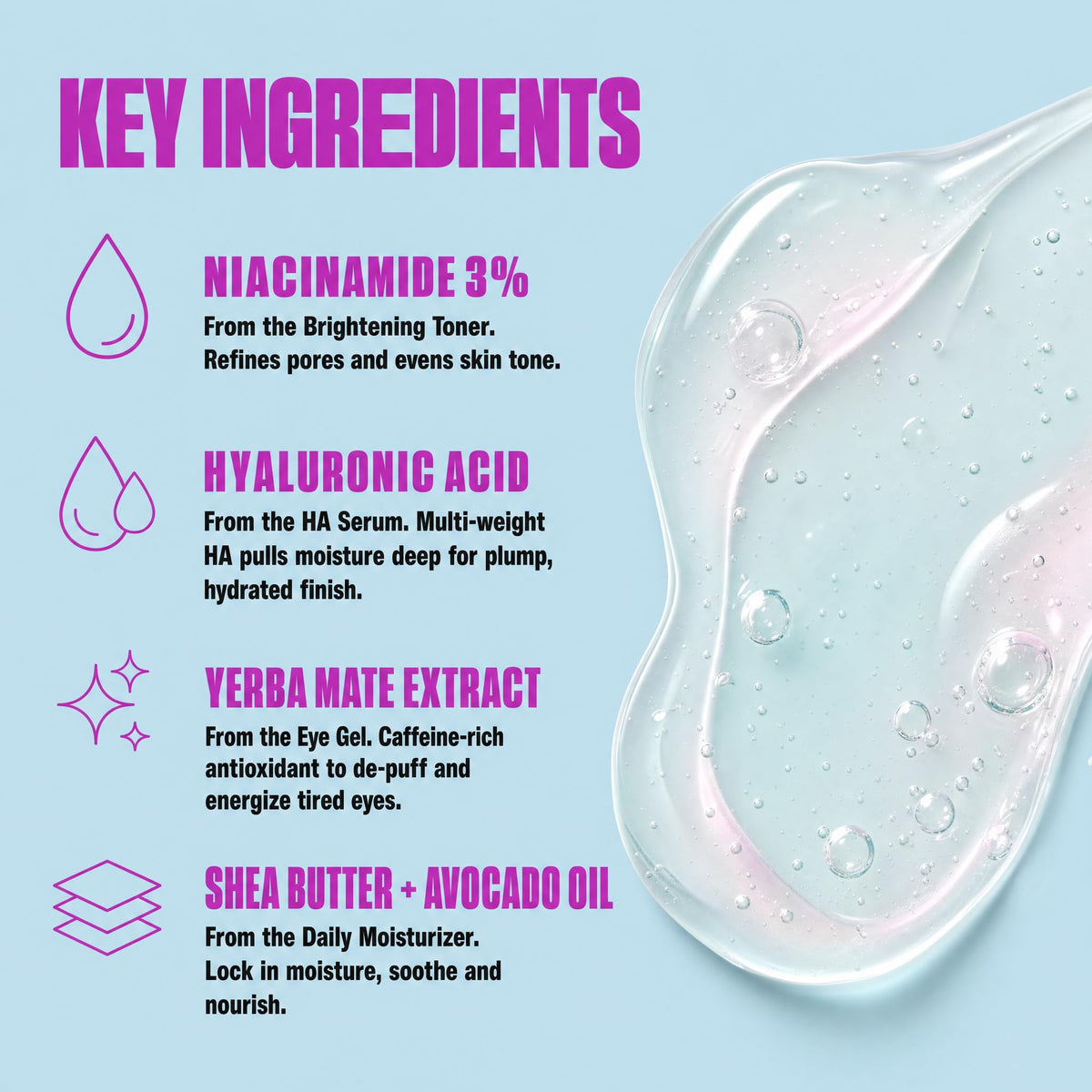 Good Molecules hyaluronic acid serum droplet demonstrating hydration boost