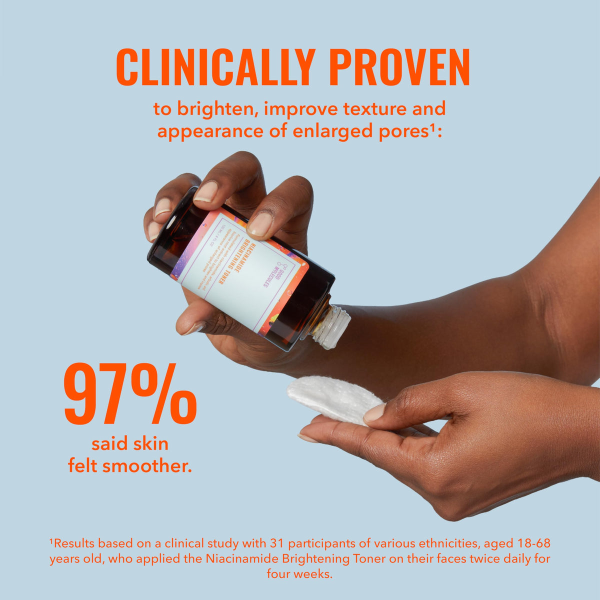 Good Molecules ingredient list closeup emphasizing gentle formulation
