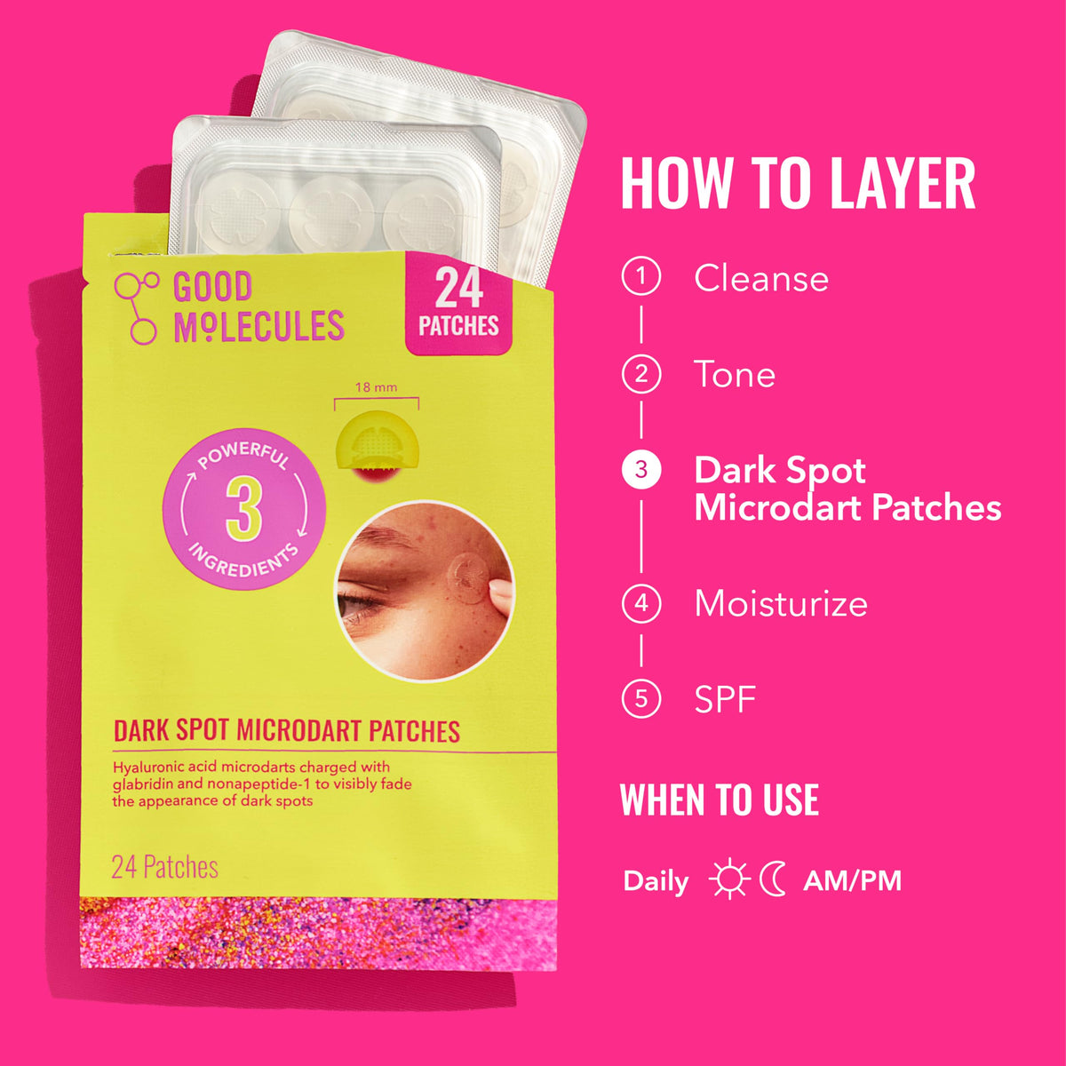 Good Molecules patch worn overnight on skin illustrating convenient evening use