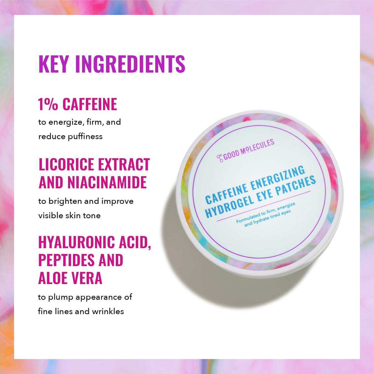 Good Molecules patch being applied under eye demonstrating depuffing benefit