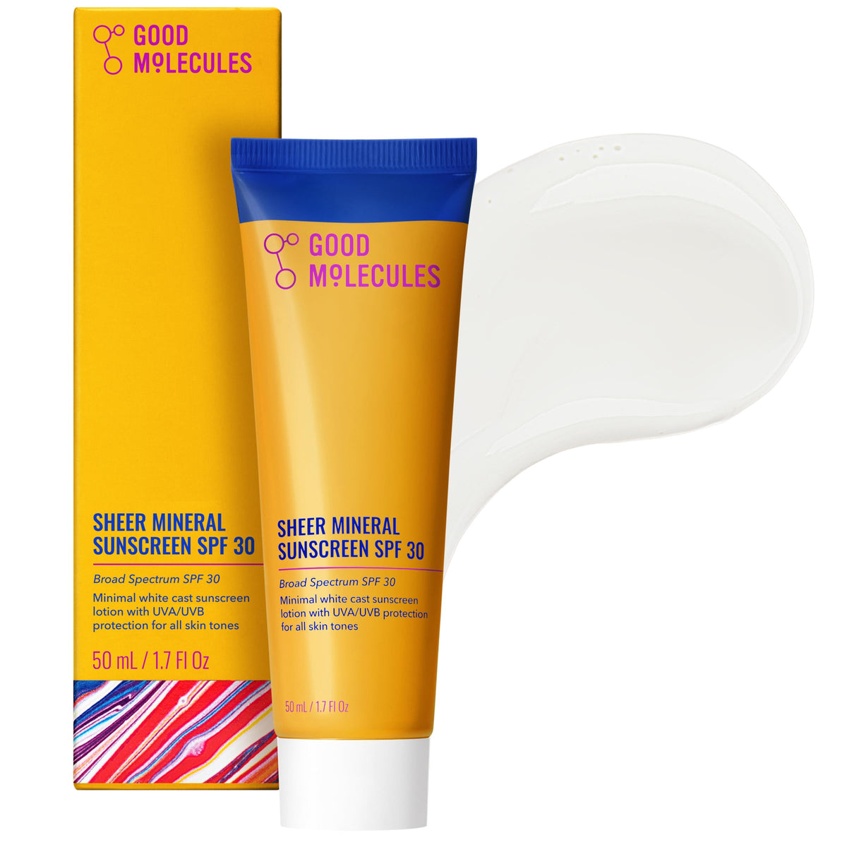 Good Molecules front packaging showing SPF 30 and minimal white cast benefit
