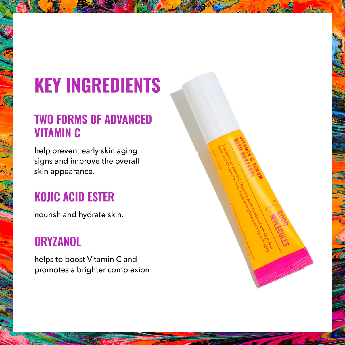 Good Molecules serum drop on hand texture, lightweight absorbent feel for smooth layering
