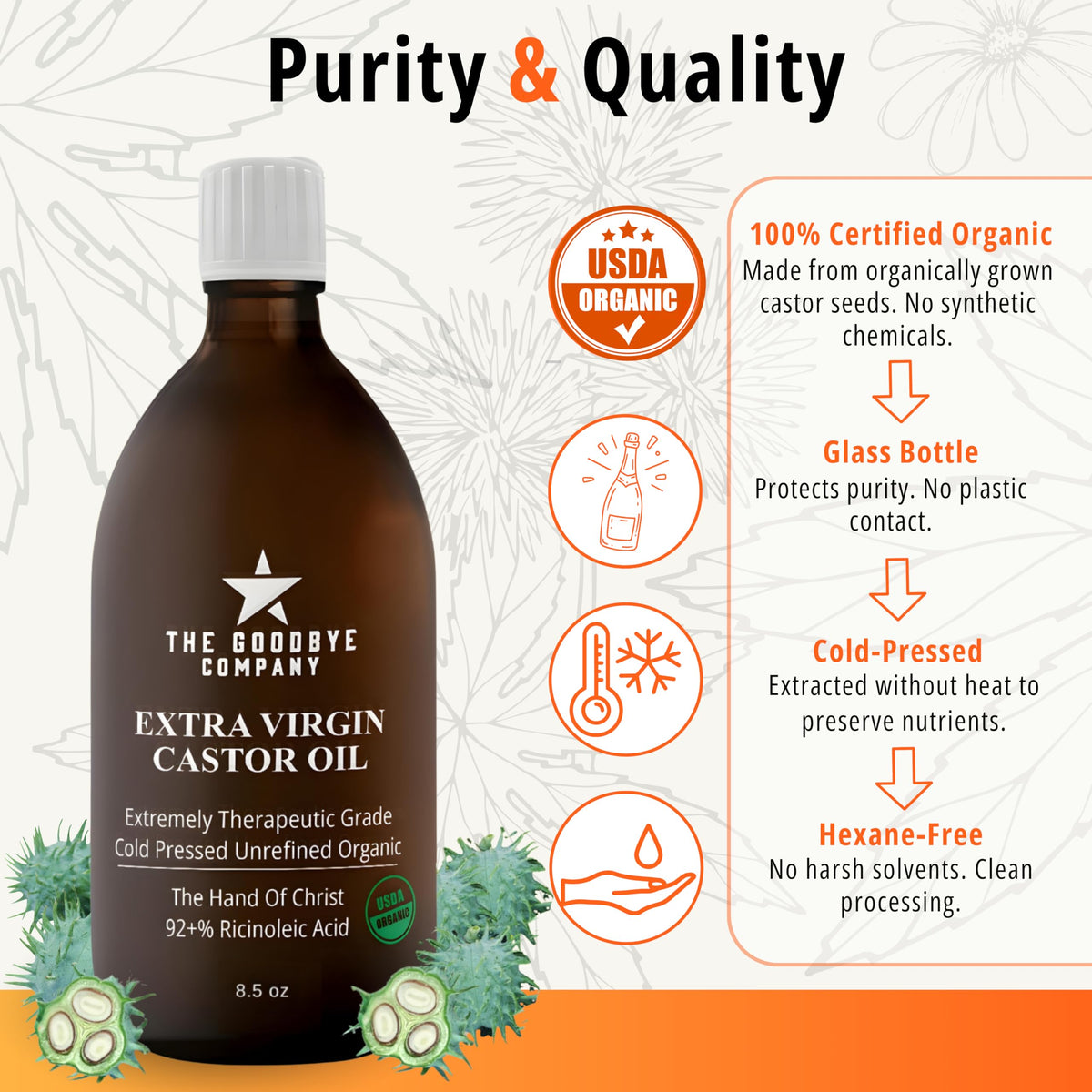 Goodbye Company label close-up highlighting USDA Organic and hexane-free attributes