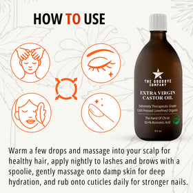 Goodbye Company castor oil pouring to show thick consistency and moisturizing benefit
