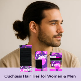 Goody black seamless ponytail holder in use providing sleek polished hold