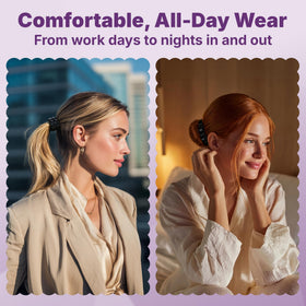 Goody scrunchie worn in ponytail demonstrating comfortable day-long hold