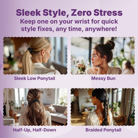 Goody scrunchie on hand showing slim scale and easy portability benefit