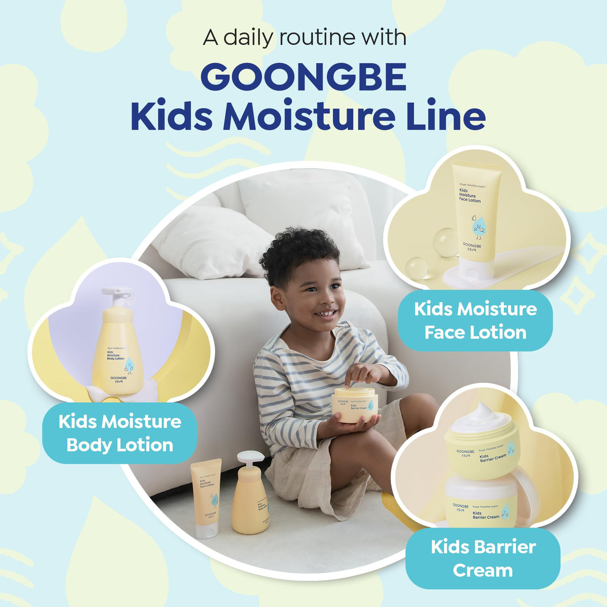 GOONGBE kit in a backpack at the beach illustrating travel-ready skin care