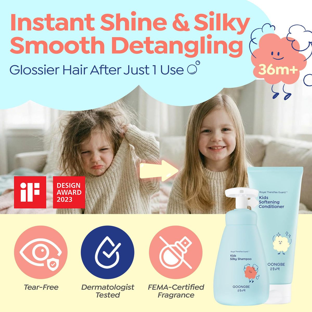 GOONGBE shampoo pump close-up demonstrating easy dispensing