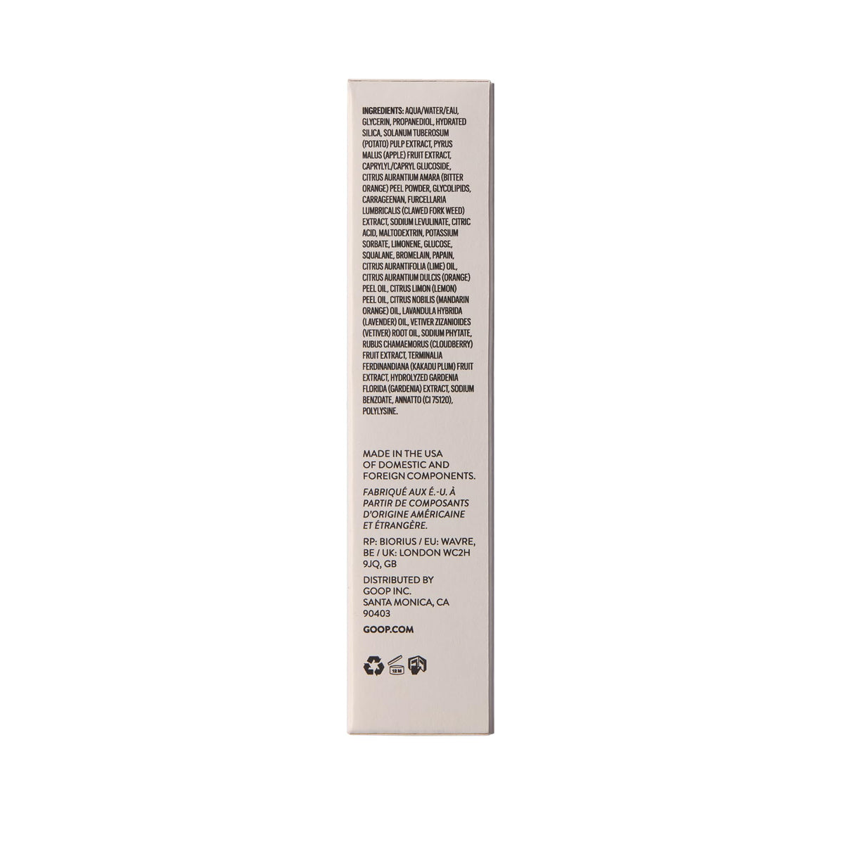 goop cleanser label and 4 fl oz scale showing ingredients and size