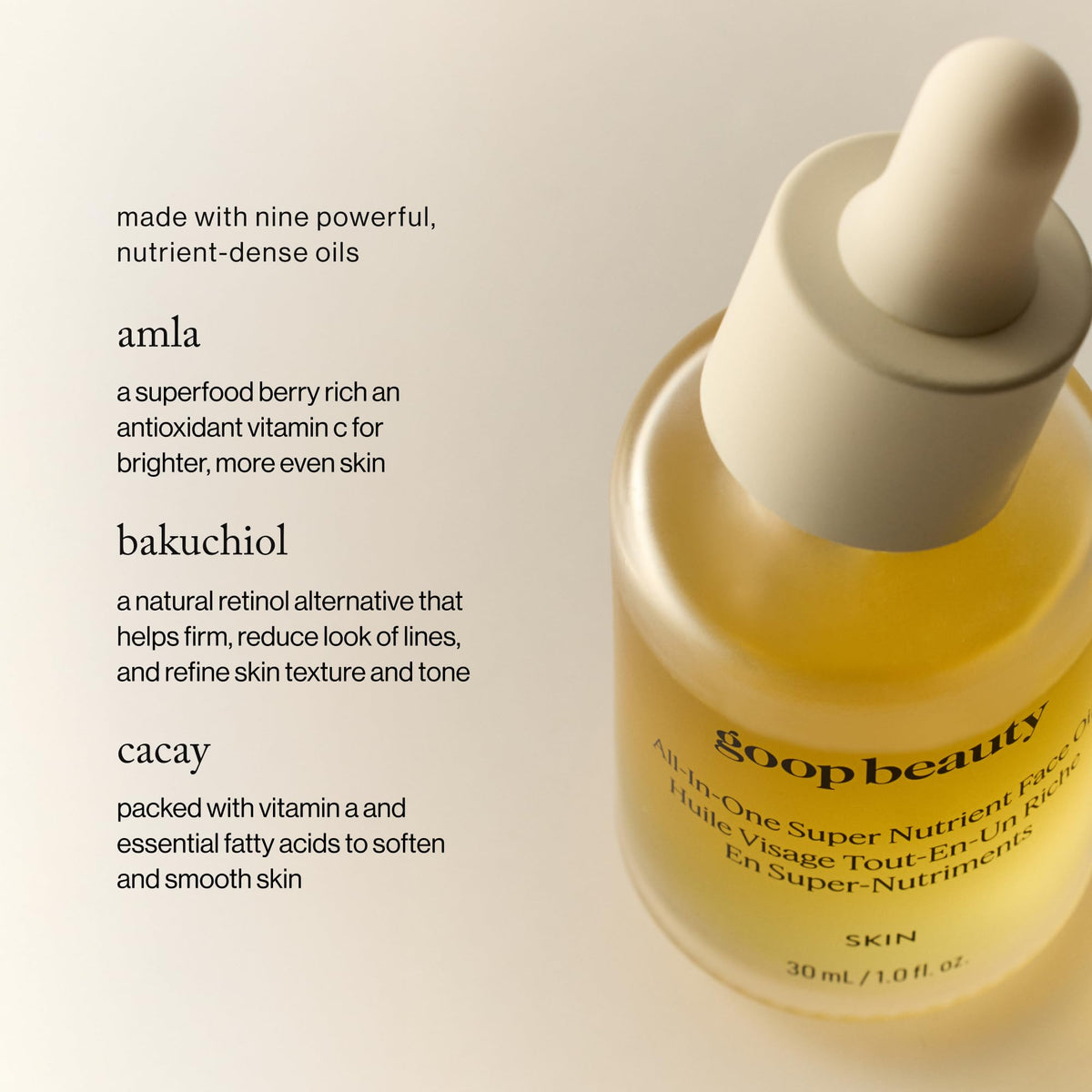 goop oil texture close-up highlighting lightweight, absorbent finish
