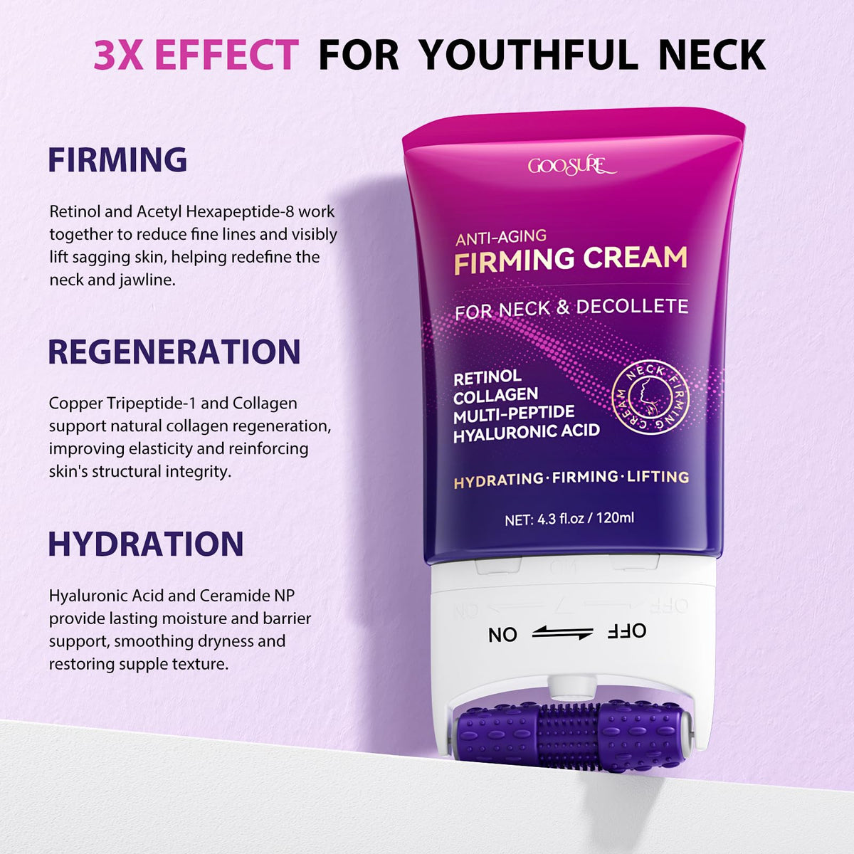 Side-by-side neck comparison after use with GOOSURE, highlights visible smoothing effect