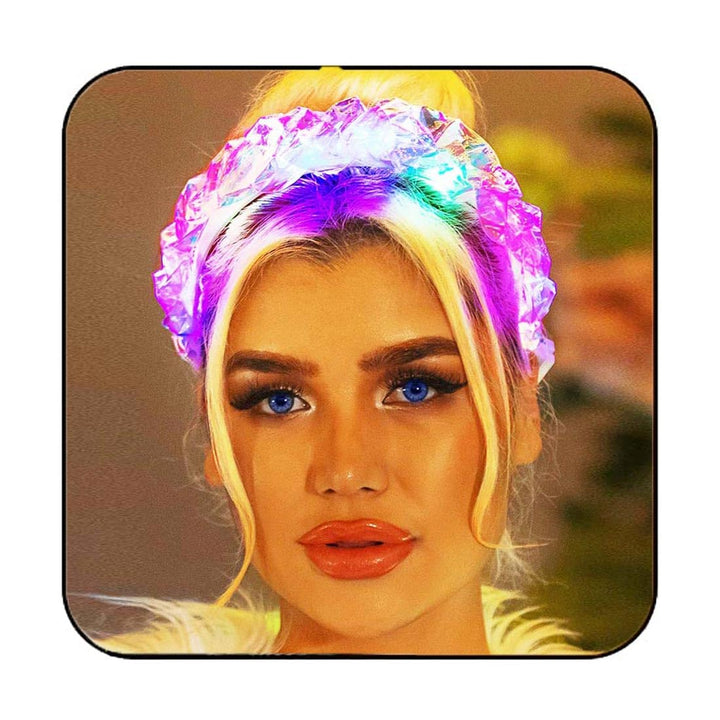 GORTIN front view LED headband showing holographic sparkle and glow benefit