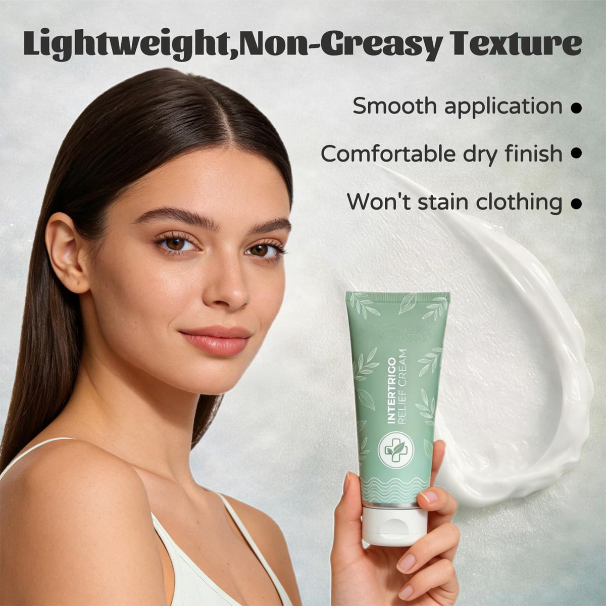 GosBio applied under-breast demonstrating targeted protection and comfort