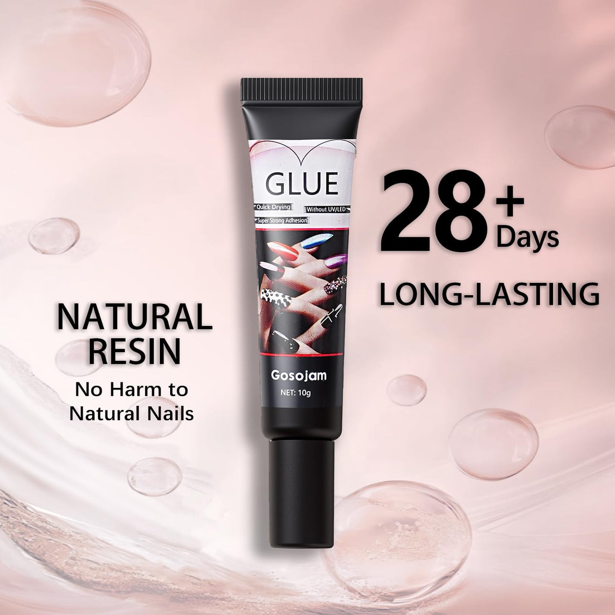 Gosojam glue texture on fingertip showing quick-dry consistency benefit