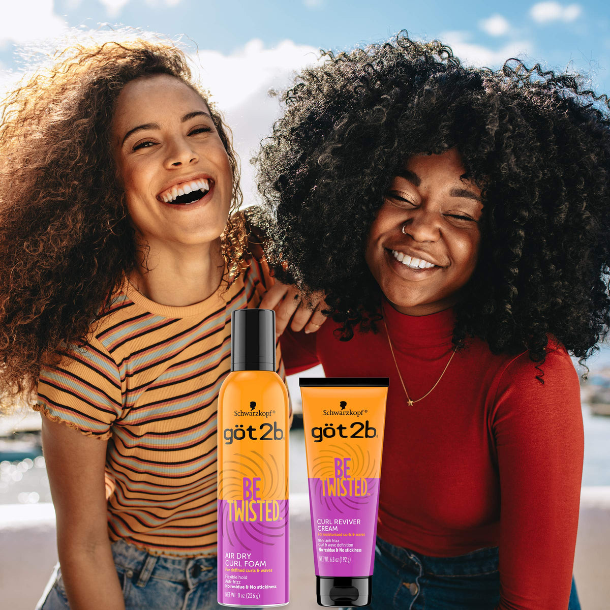 Got2B applied in hair lifestyle shot showing defined curls and long-lasting frizz control