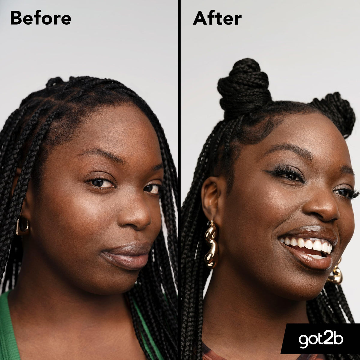 Got2B on model showing styled brows and long-lasting natural hold