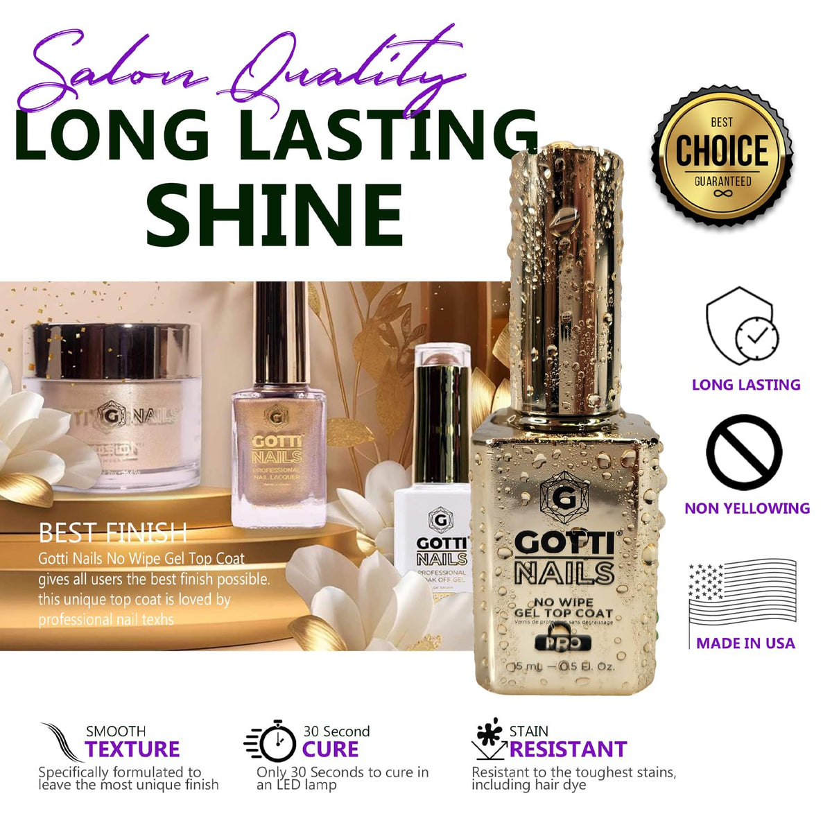 Gotti Nails cured nail close-up highlighting high-gloss shine and chip-resistant surface