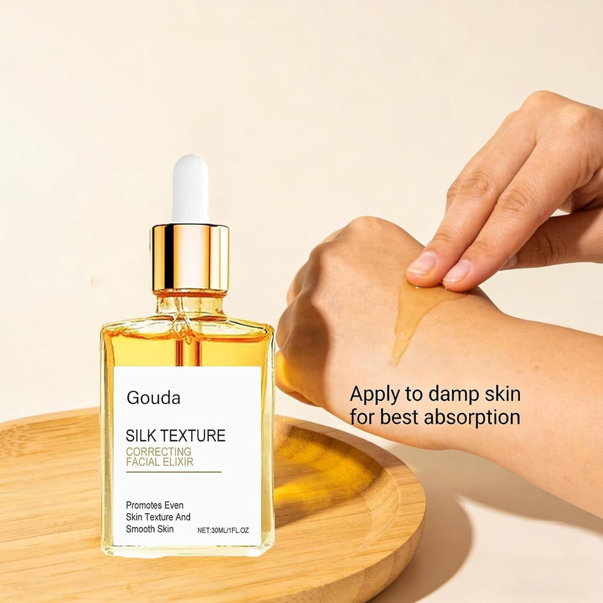 gouda oil texture drop close-up demonstrating silky absorption