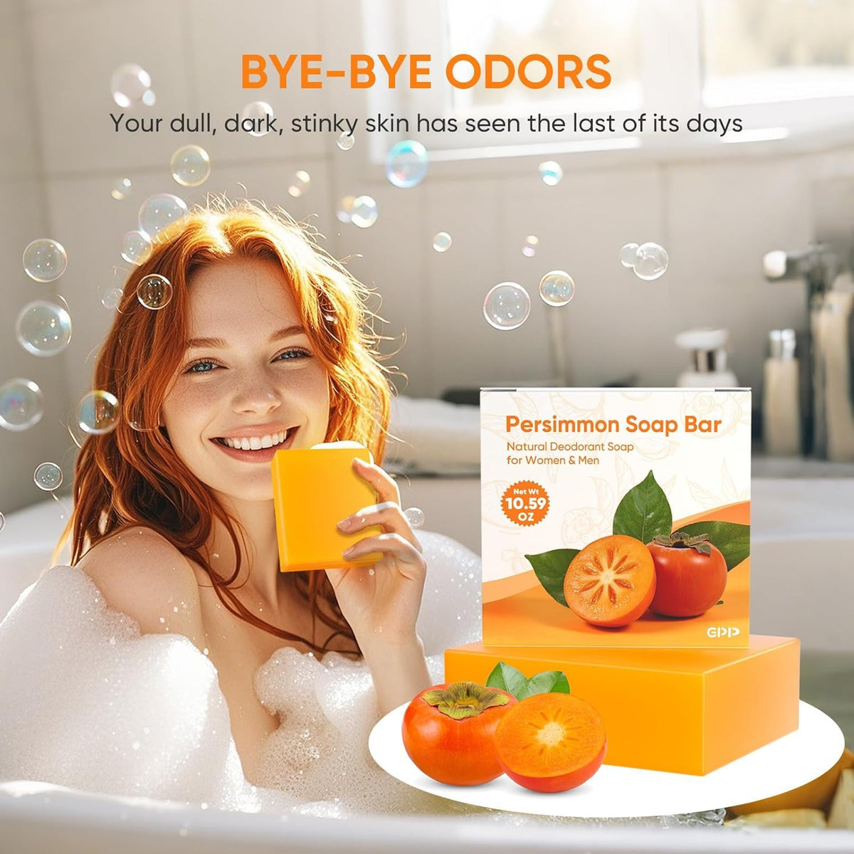 GPP soap close-up revealing smooth persimmon bar texture and moisturizing oils