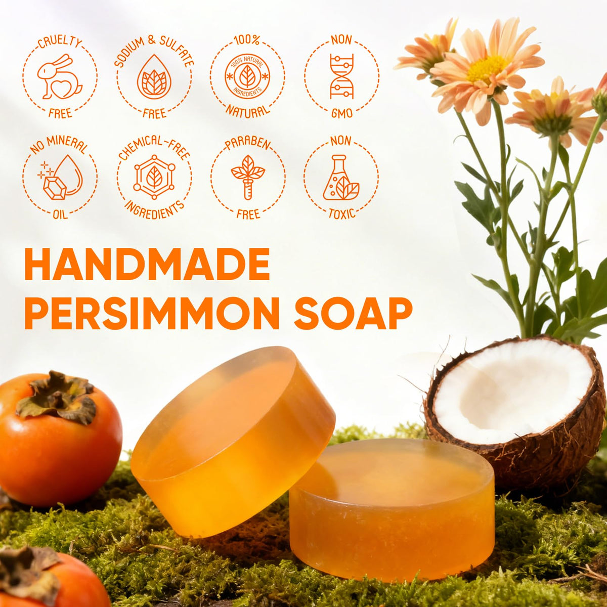 GPP persimmon soap on a shower shelf showing easy everyday use