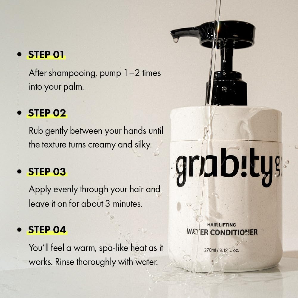 grab!ty bottle in bathroom next to blow dryer illustrating styling compatibility