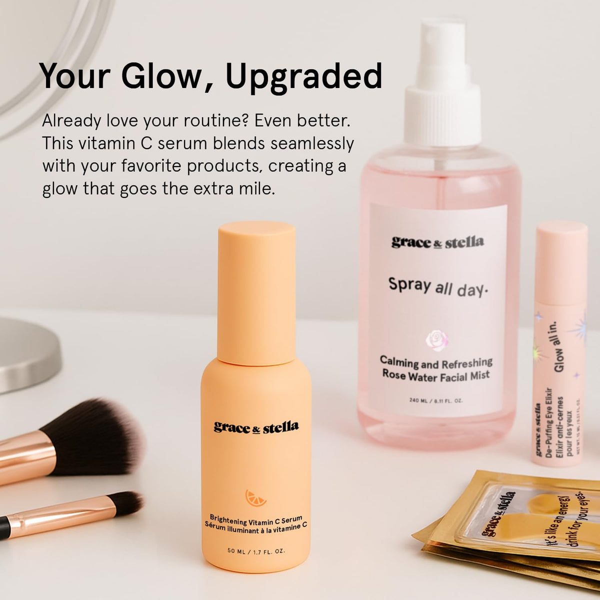 grace & stella applying serum to cheek demonstrating hydration boost