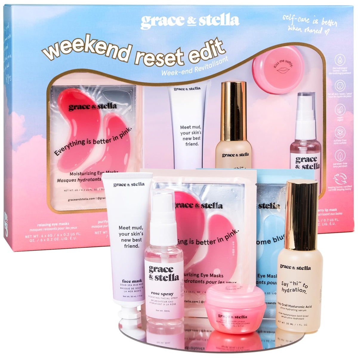 grace & stella colorful gift box front view showing set contents and gifting appeal