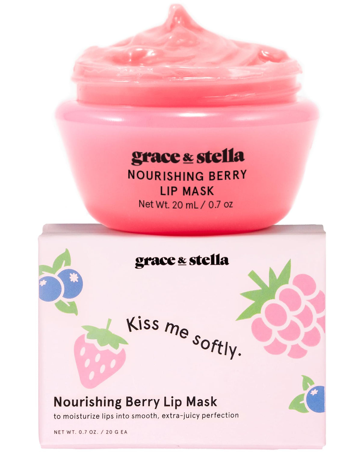 grace & stella jar front view showing compact travel-friendly design and berry scent benefit