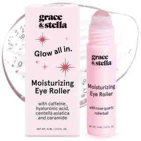 grace & stella front packaging showing compact 15ml tube and roller benefits