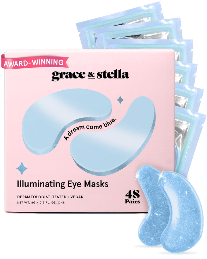 grace & stella front packaging showing 48 pairs and blue patch benefit