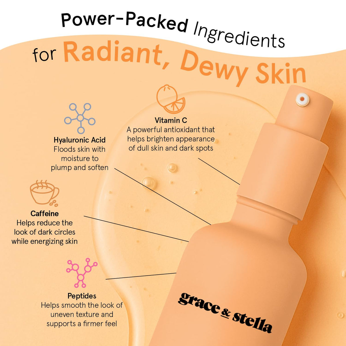 grace & stella ingredient label focused on vitamin C and hyaluronic acid