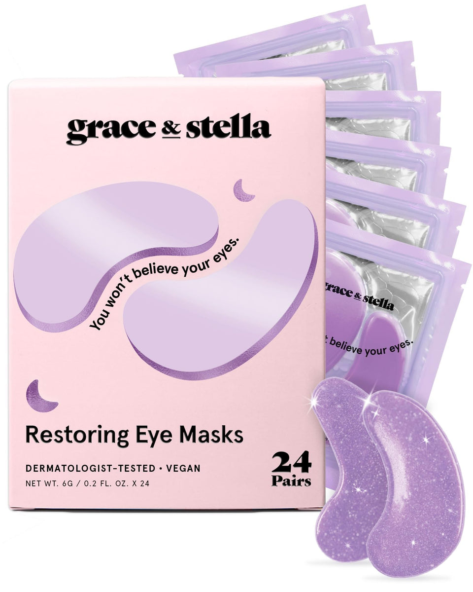 grace & stella jar front showing purple gel patches and clear packaging benefit quick use