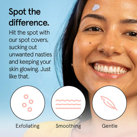 grace & stella close-up of stickers highlighting hydrocolloid surface and absorption benefit
