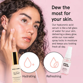grace & stella rosewater spray being misted for instant soothing and refreshment