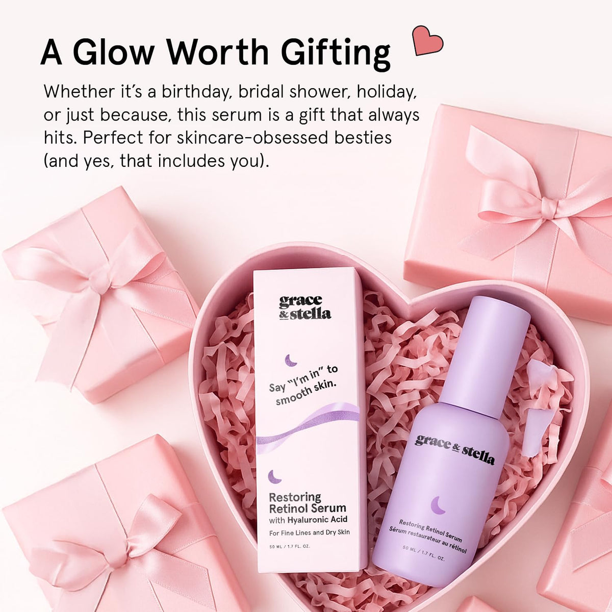 grace & stella ingredients flatlay showing hyaluronic acid and peptides