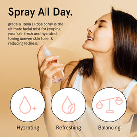 grace & stella spray nozzle releasing fine mist for even hydration benefit