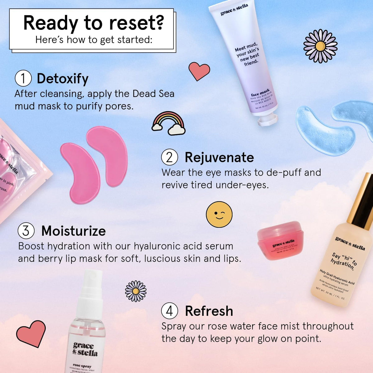 grace & stella full travel kit flatlay ready to pack for on-the-go self care