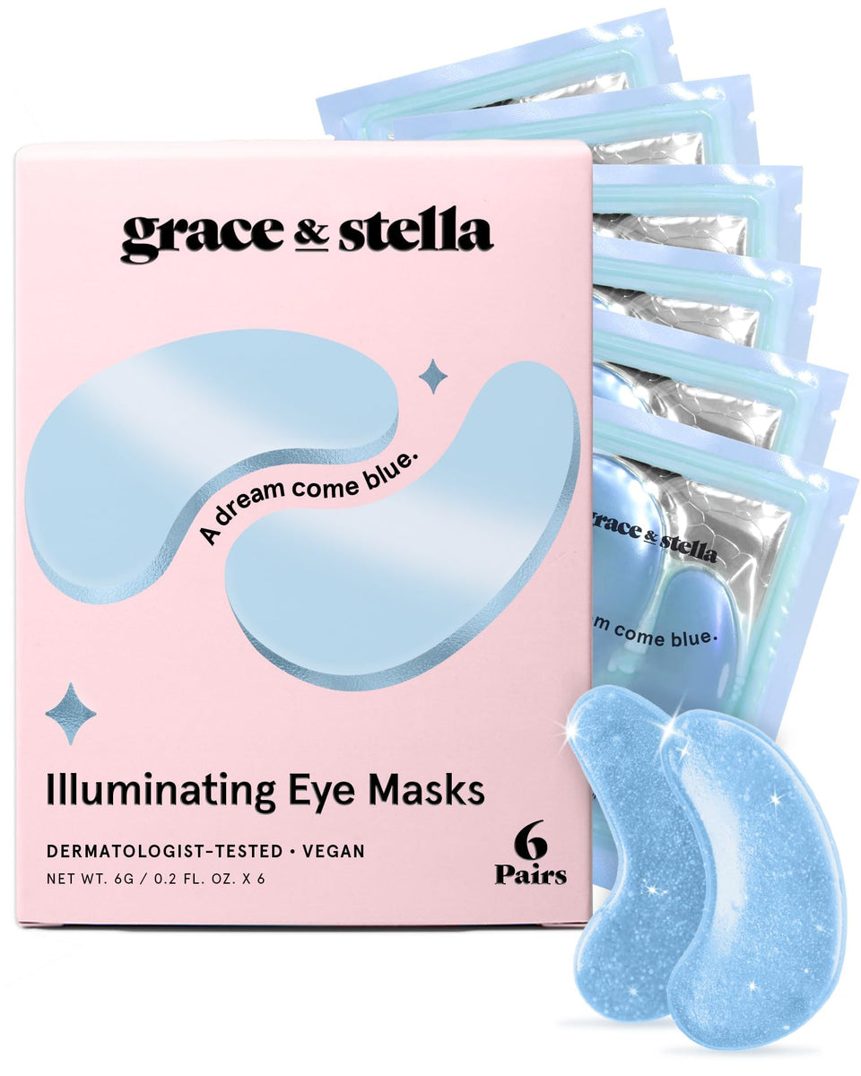 grace & stella front packaging showing blue under-eye gel patches and benefits