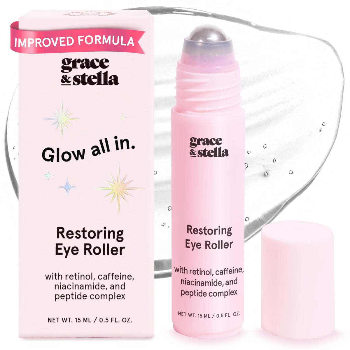 grace & stella front packaging showing compact 15ml roller and travel-ready benefit