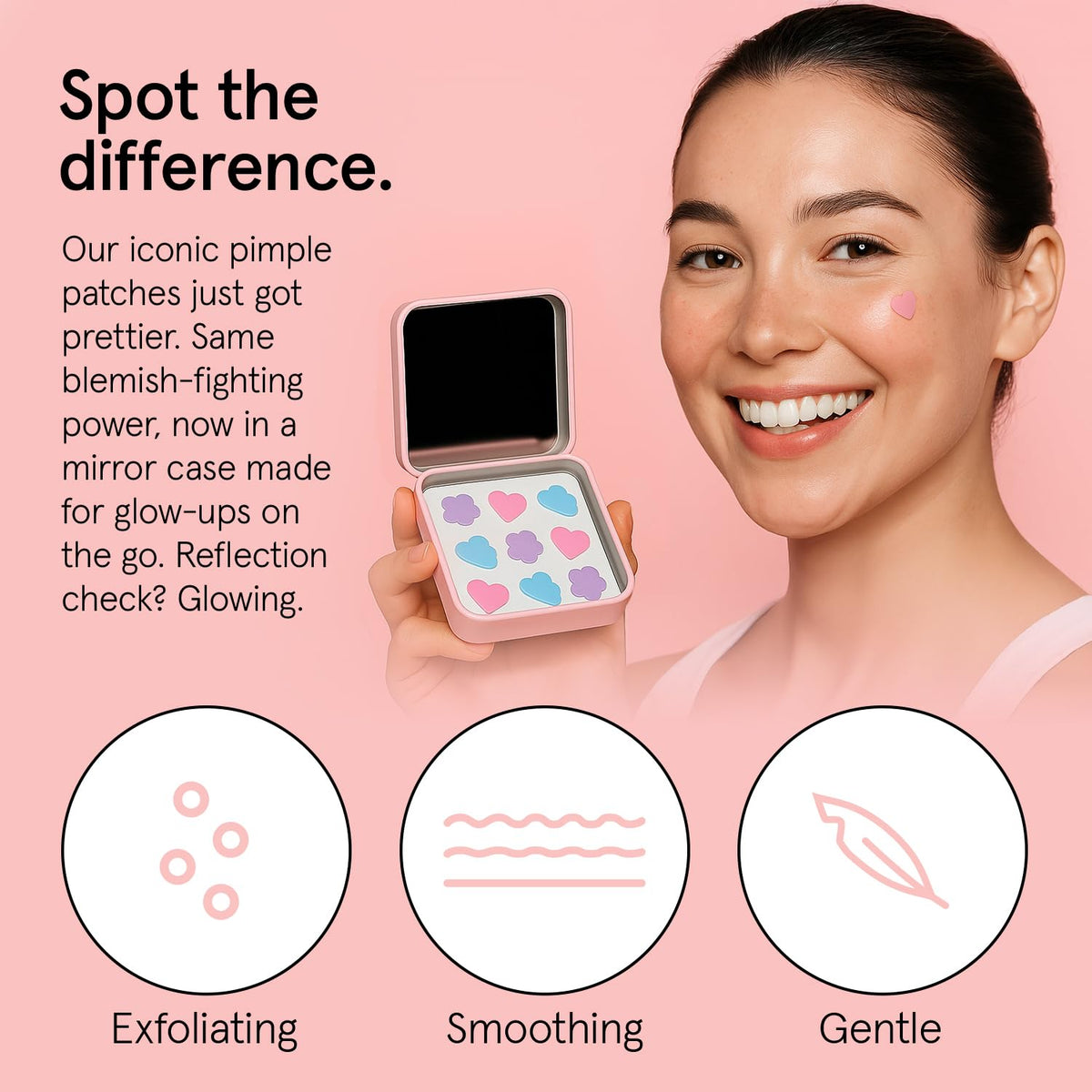 grace & stella mirror case open with patches visible, easy on-the-go use