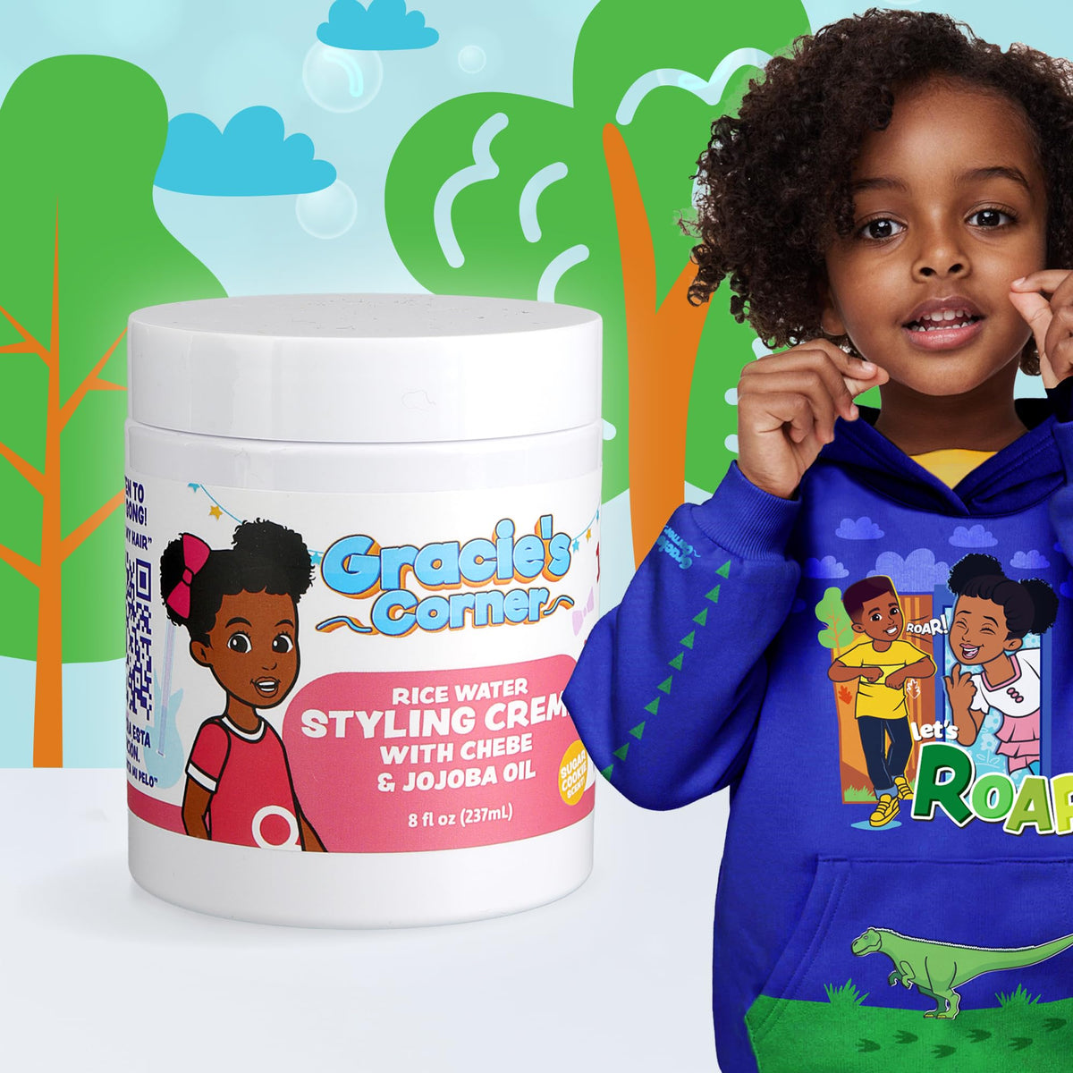 Gracie's Corner being applied to curly hair to define curls and reduce frizz