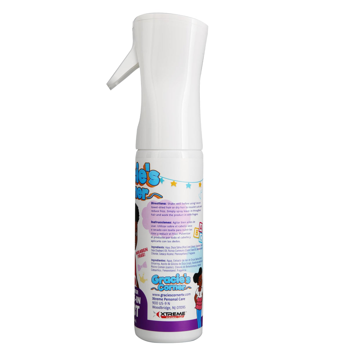 Gracie's Corner spray nozzle misting hair for easy application and gentle slip
