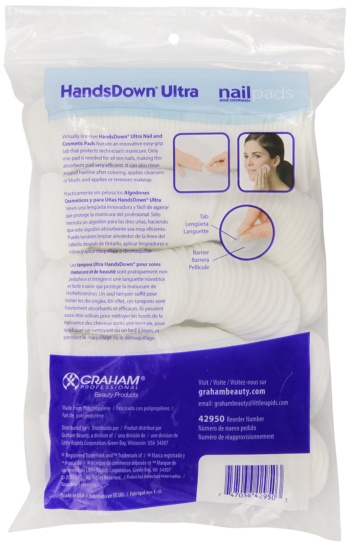 Graham Hands Down close-up of poly tab and pad texture for precise, non-shedding use