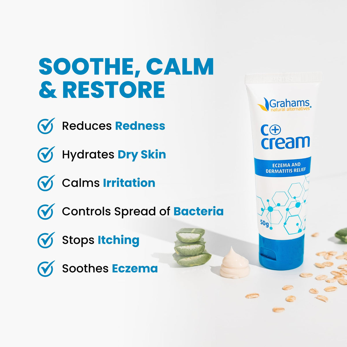 Grahams Natural applied to dry hand demonstrating soothing action