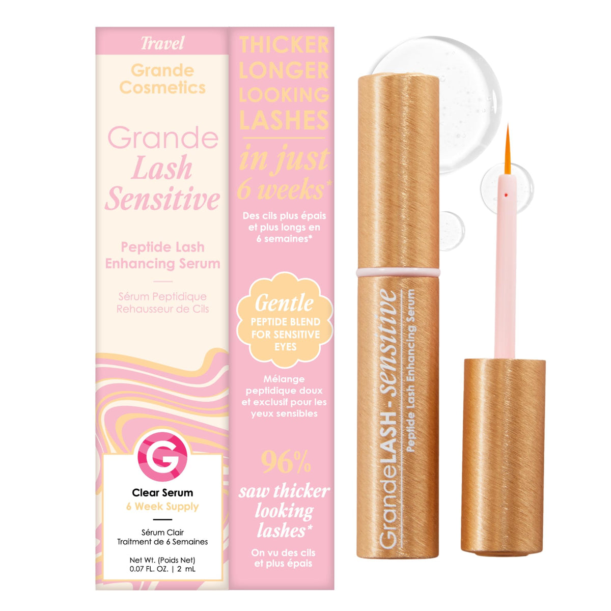 Grande Cosmetics front packaging showing bottle and box, communicates trustworthy treatment