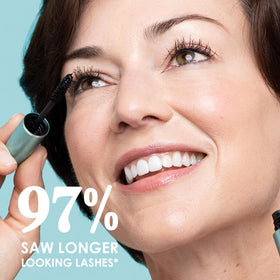 Grande Cosmetics mascara applied on lashes illustrating lifted length and volume