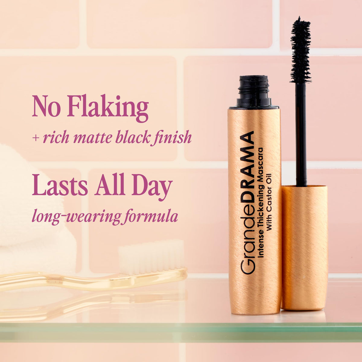 Grande Cosmetics before and after lashes showing added thickness benefit