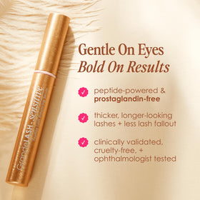 Grande Cosmetics bottle beside ruler illustrating 2 mL travel‑friendly size